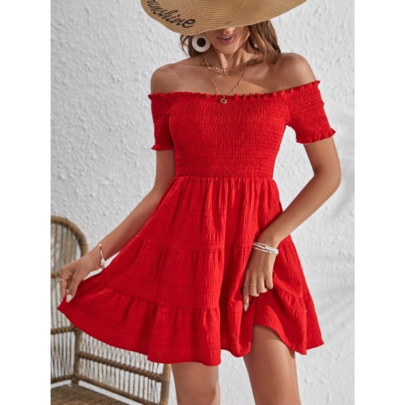 🌟 Off the Shoulder Ruffle Hem mini Dress - Picture 4 of 8